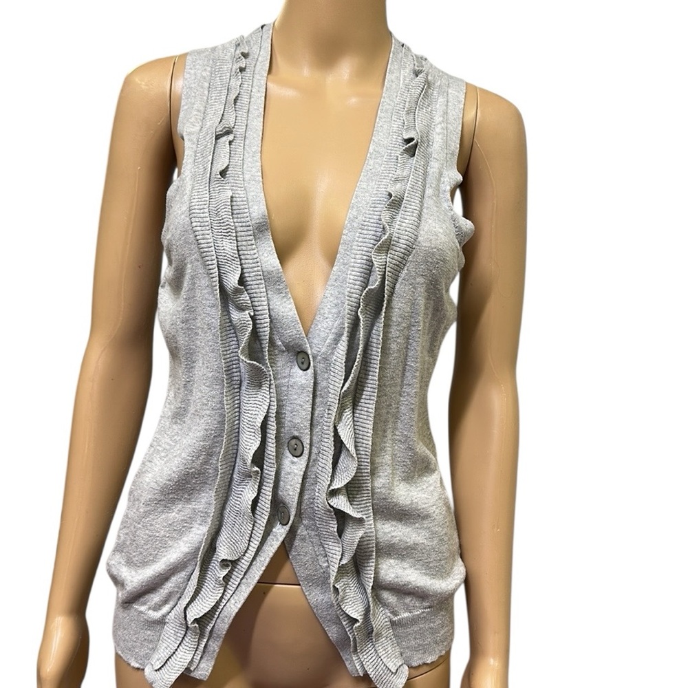 Banana Republic Cotton Silk Blend Gray Ruffled Sleeveless Cardigan Womens Medium